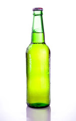 Beer Green Bottle with Condensation on a white background
