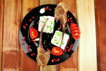 barbecued ribs served with rice