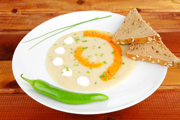 homemade cuisine : salmon vegetable soup over wood