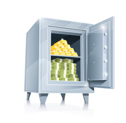 open metallic safe with gold and money vector illustration
