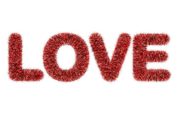 text love with tinsel pattern on white background