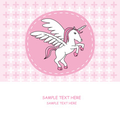 Tarjeta rosa con un unicornio