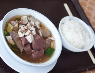 pork's entrails and blood jelly soup with rice