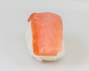 salmon sushi with white background