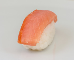 salmon sushi with white background
