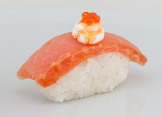 salmon sushi with white background