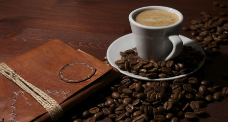 Coffee cup and beans