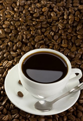 full cup of coffee at beans