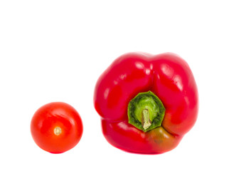 red pepper and tomato isolated on white background