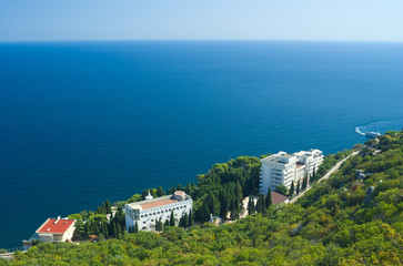 Beautiful Black Sea resort coast in Crimea, Ukraine. - obrazy, fototapety, plakaty