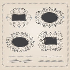 Calligraphyc frames and brushes in vintage style