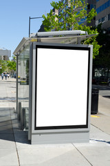 Bus stop billboard in american city downtown