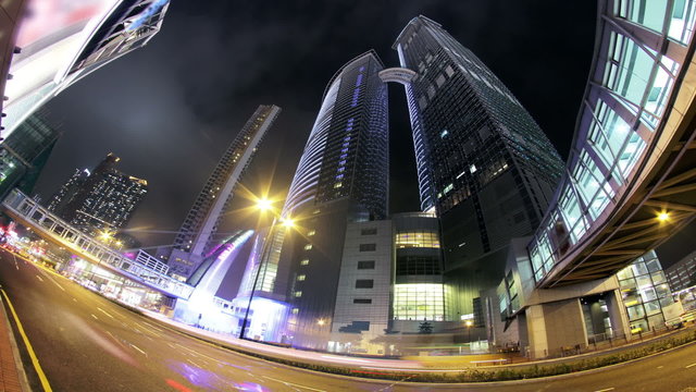 City timelapse at night. Hong Kong. Busy Rush Hour.