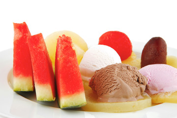plate of fruits and icecream