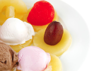 plate of fruits and icecream
