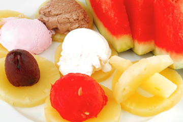 plate of fruits and icecream