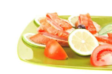 fresh salmon sandwiches and vegetables