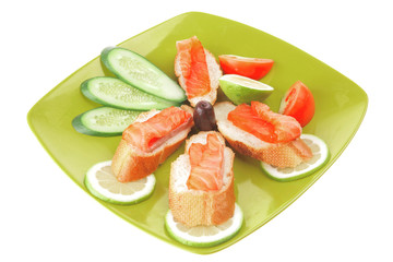 salmon on green plate