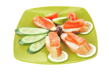 sandwich with salmon on green