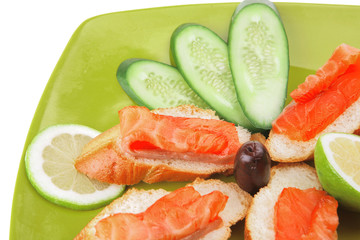 fresh salmon sandwiches and vegetables