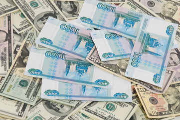 Background from dollars and Russian rubles