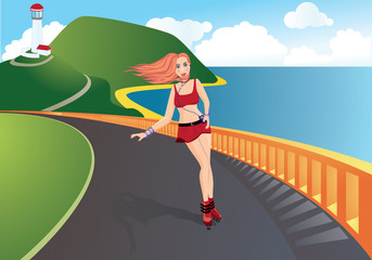 A girl on roller skates