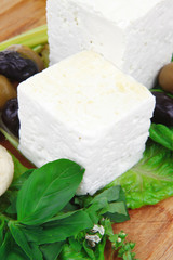 feta white cheese cubes and round