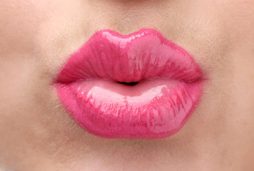 beautiful make up of glamour pink gloss lips