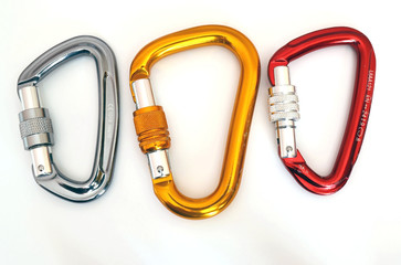 Climbing equipment - three multicolor carabiners