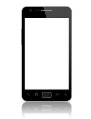 Modern smart phone with blank screen isolated on white.