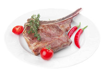 meat food : grilled beef spare rib on white dish