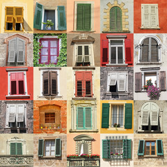 collage with old windows from Italy, Europe - 40610534