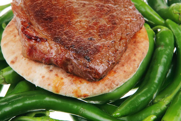 grilled meat steak on arabic pita