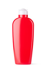 Red plastic bottle for cosmetics