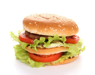 Big and tasty hamburger isolated on white