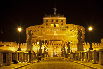 Naklejka na ściany i meble Rome - Angels castle and bridge at nihgt