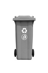 Large gray trash can with recycle mark