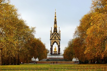 The Albert memorial surrounded by autumn trees. London, UK