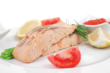 sea food : roasted wild salmon fillet with chives