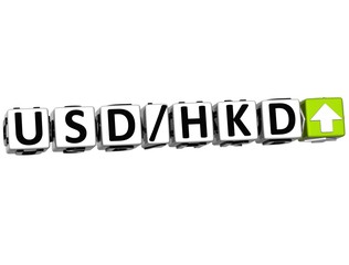 3D Currency USD HKD rate concept symbol button