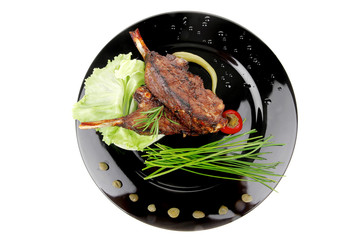 meat savory: roast ribs on black