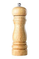 A wooden peppermill on white background