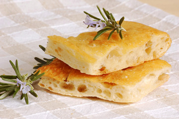 Pieces of italian bread focaccia with rosemary
