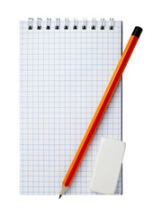 Notebook pencil isolated on white