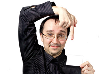 Solid men points to the businesscard