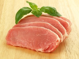 Slices of raw pork