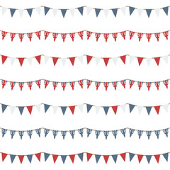 Vector collection of red white and blue United Kingdom party bunting isolated on white