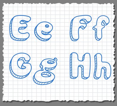 Vector sketch 3d alphabet letters - EFGH