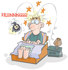 Cartoon waking-up illustration.