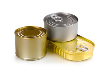 Three tin cans isolated on white